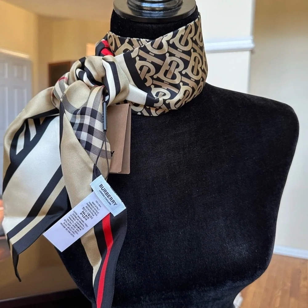 Burberry Skinny Montage Silk Scarf in Archival Beige - Picture 10 of 10